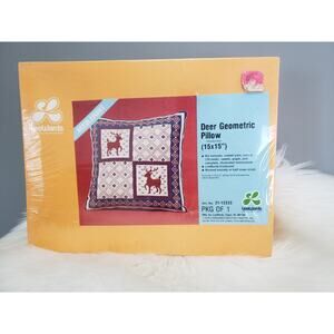 Vtg 1970's Christmas Crewel Embroidery Pillow Kit‎ LeeWards DEER GEOMETRIC